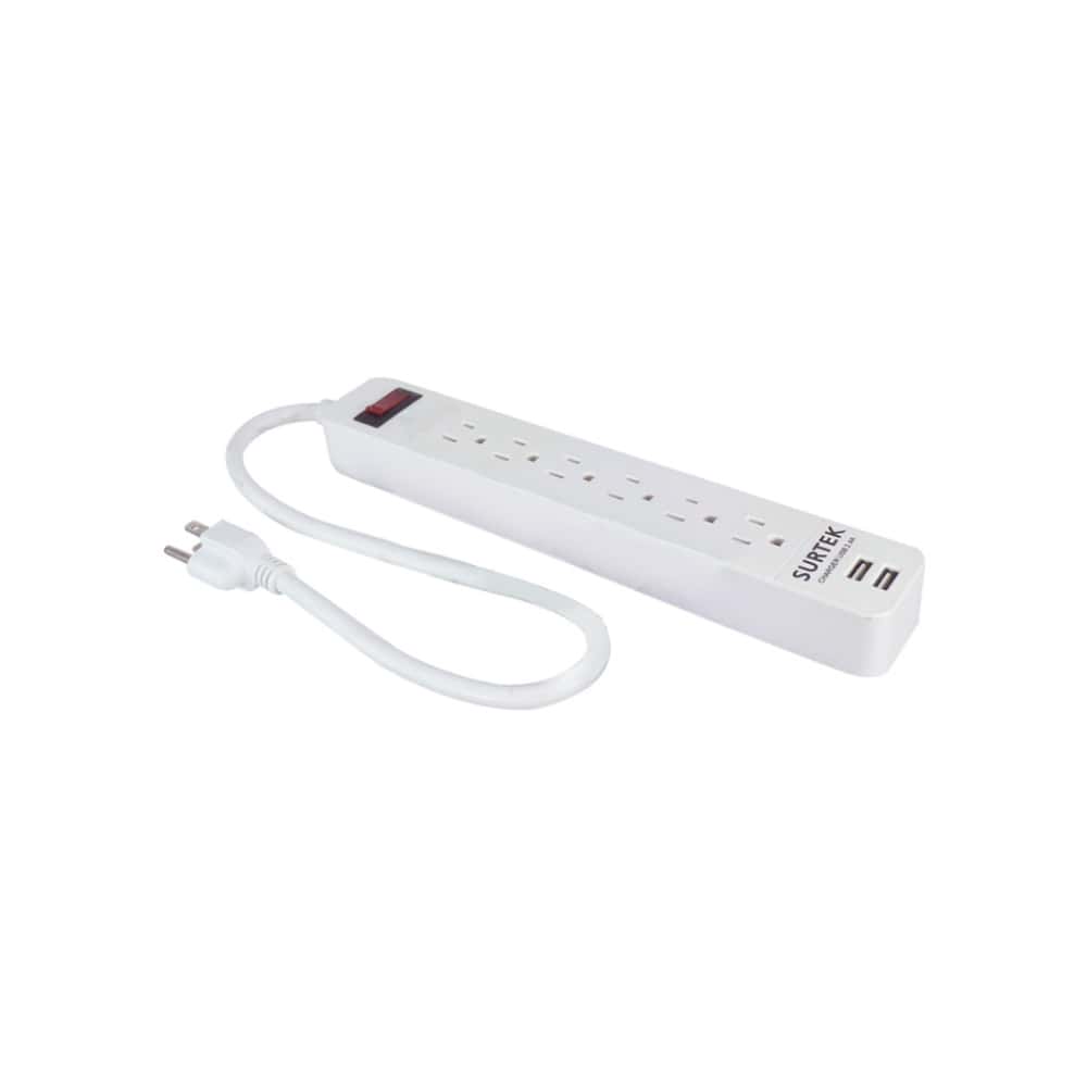 Barra multicontacto - regleta - de 6 entradas + 2 puertos USB con cable 50 cm Surtek 136204 - Miniatura 1