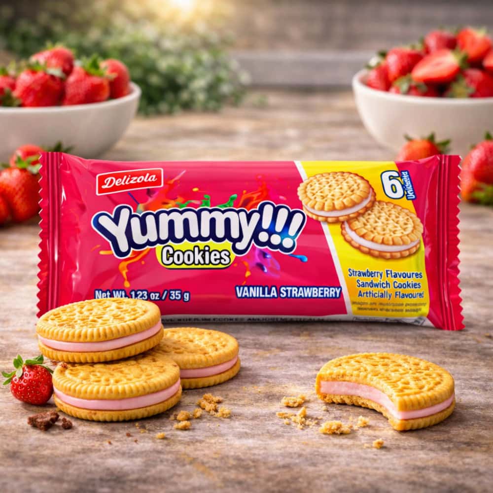 Galletas sándwich de vainilla rellenas de crema sabor a fresa Delizola (35 g / 1.23 oz) - Miniatura 5