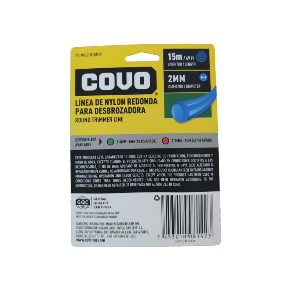 Línea de nylon redonda para desmalezadora de 2 mm x 15 m. Desbrozadora o cortadora de grama Covo - Miniatura 4