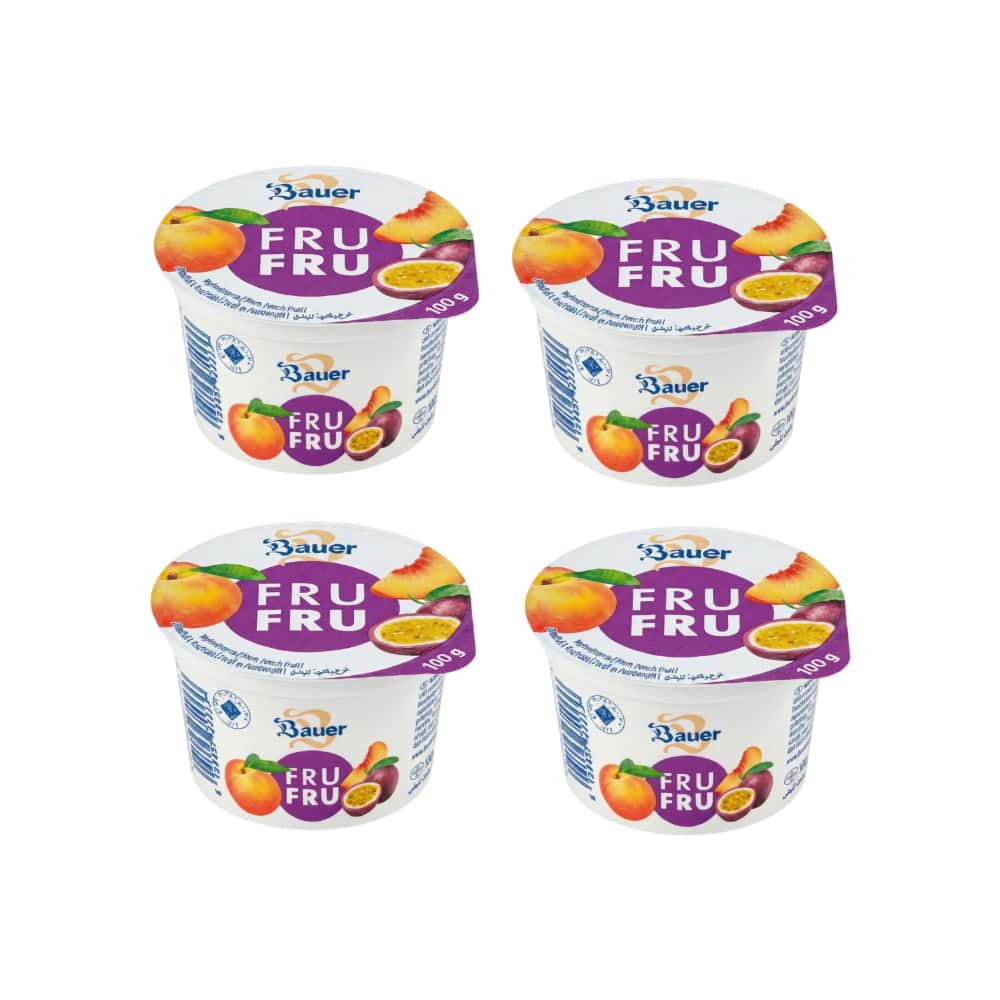 Yogur sabor melocotón-maracuyá Bauer Fru Fru (4 x 100g / 3.53oz) - Miniatura 1