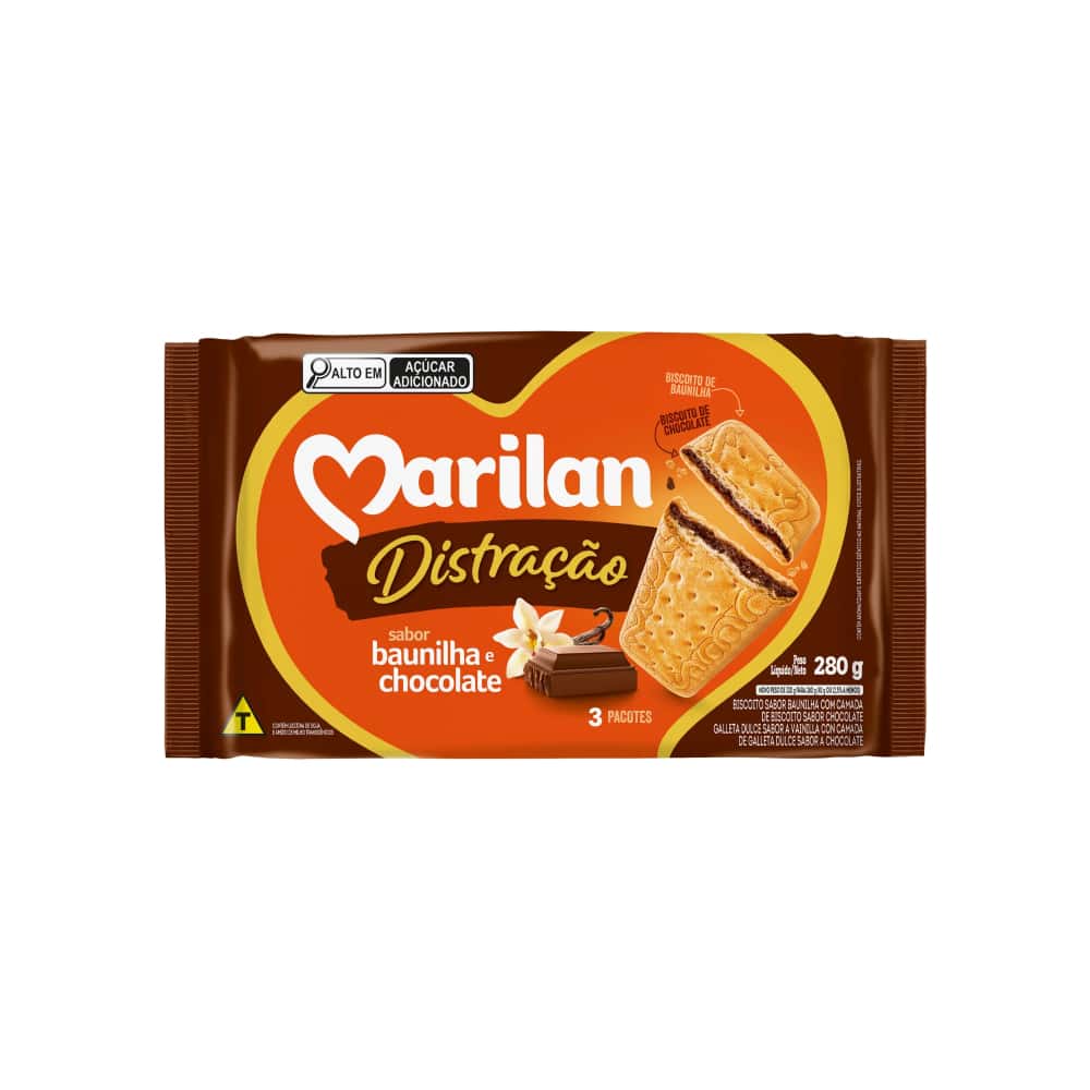 Galleta triple capa sabor vainilla con chocolate Distracao Marilan (280 g / 9.88 oz) - Miniatura 1