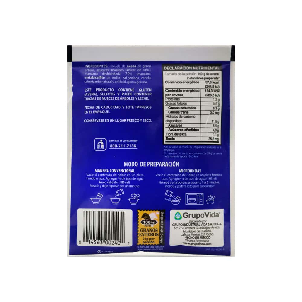 Cereal de avena integral instantáneo con manzana y canela Avena 1 (35 g / 1.23 oz) - Miniatura 6