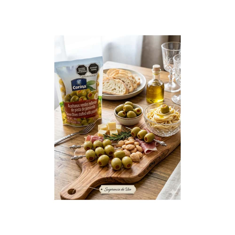 Aceitunas verdes rellenas de pasta de pimiento Corina (180 g / 6.34 oz) - Miniatura 5