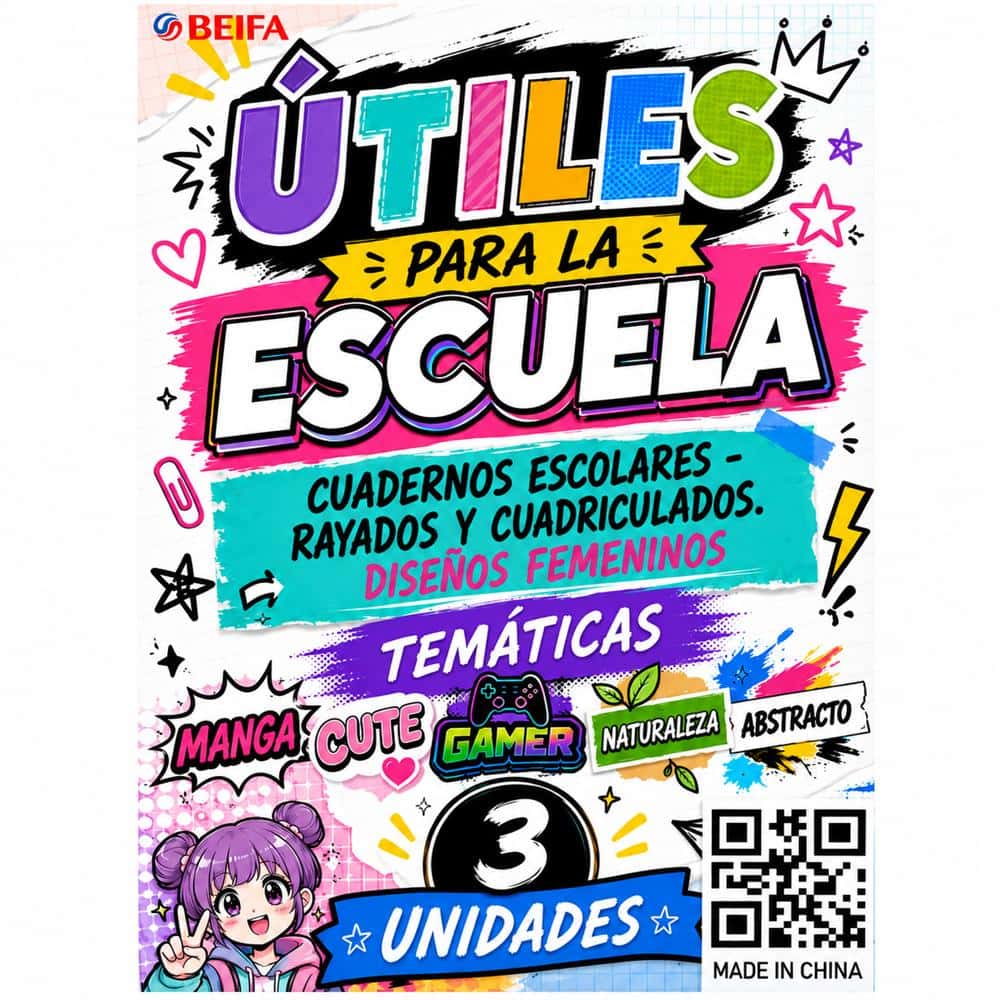 Cuadernos escolares rayados y cuadriculados Beifa (3 U) - Miniatura 2
