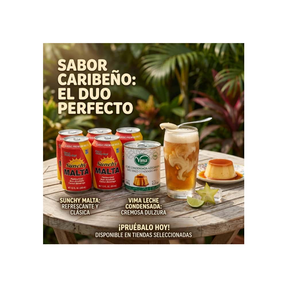 Malta Sunchy (6 x 355 ml / 12 fl oz) + Leche condensada azucarada Vima Foods (390 g / 13.8 oz) - Miniatura 5