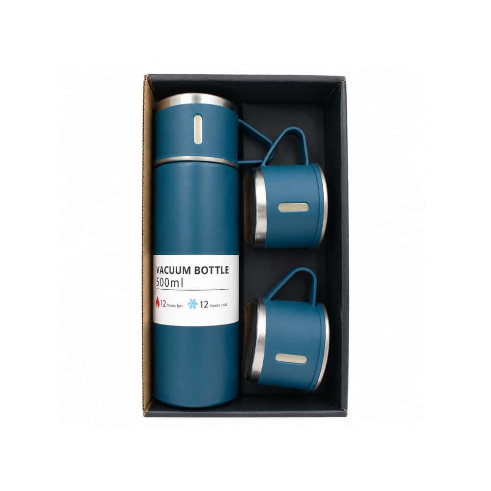 Set de termo y 2 tazas de acero inoxidable color azul MRC - Miniatura 2