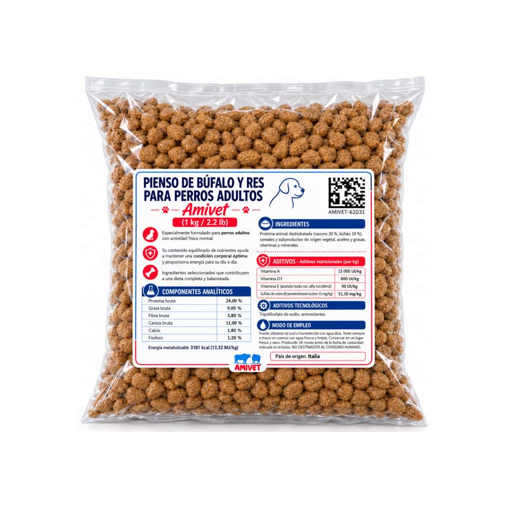 Pienso con sabor a búfalo y res para perros adultos Amivet (1 kg / 2.2 lb) - Miniatura 3