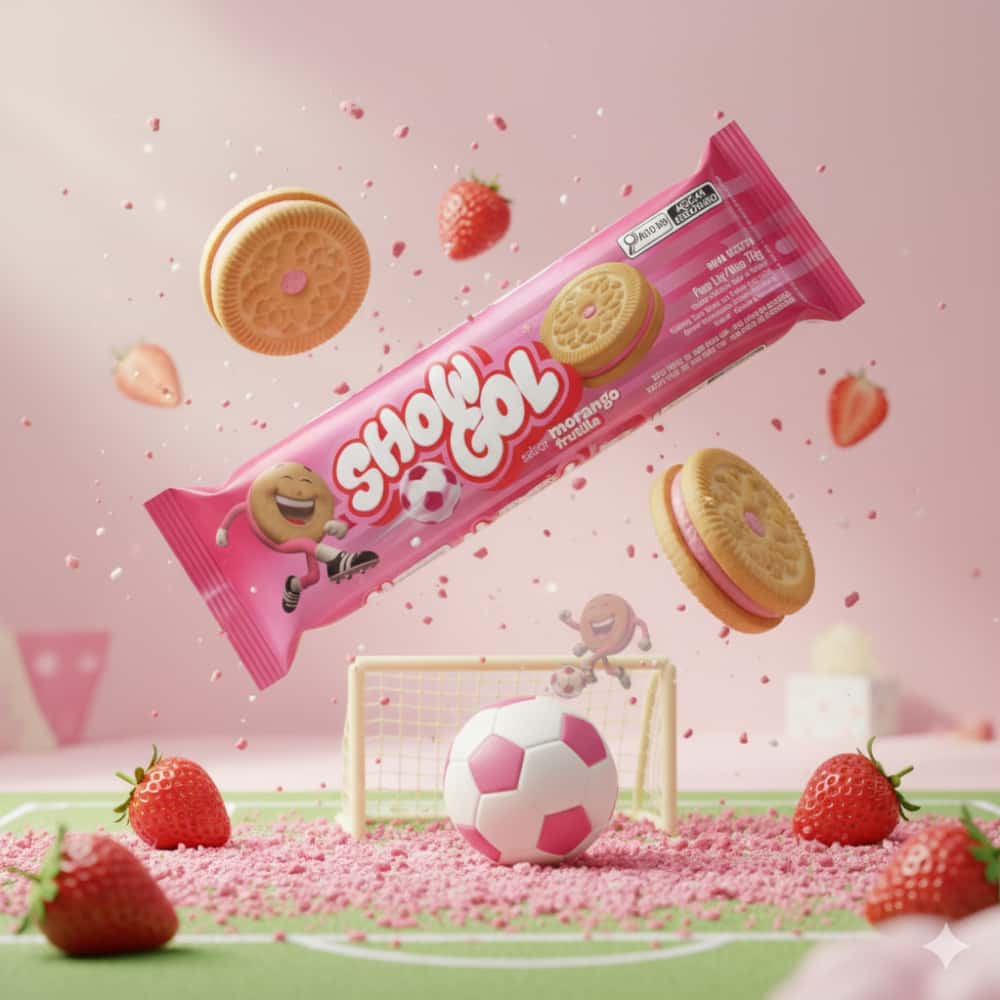 Galletas sabor vainilla rellenas con crema sabor a fresa Show Gol (76 g / 2.68 oz) - Miniatura 4