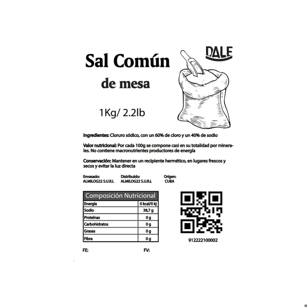 Sal común de mesa Dale (1 kg / 2.2 lb) - Miniatura 2