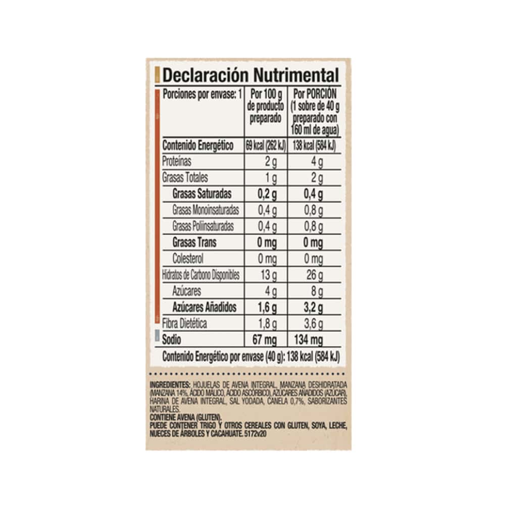 Cereal de avena integral sabor manzana y canela Quaker (40 g / 1.41 oz) - Miniatura 4