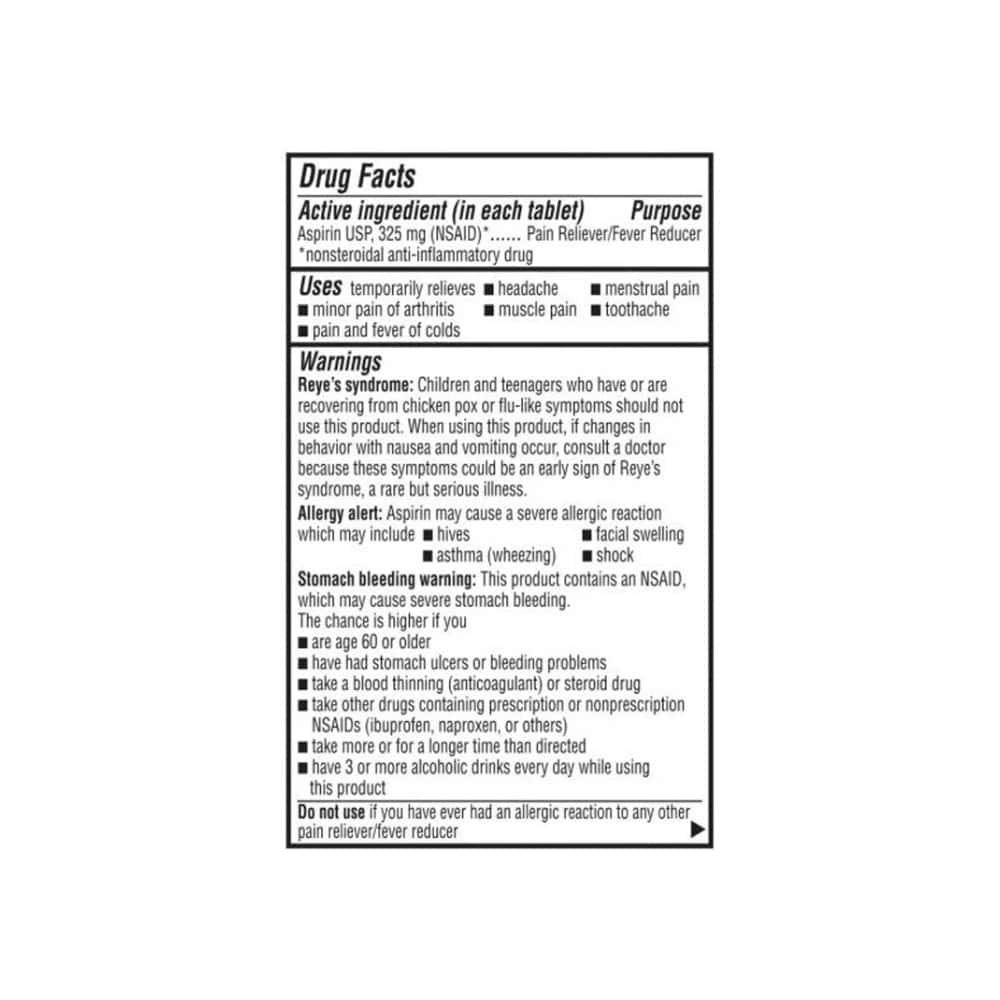 Aspirina. Ácido acetilsalicílico 325 mg Reliable-1 (100 tabletas) - Miniatura 4