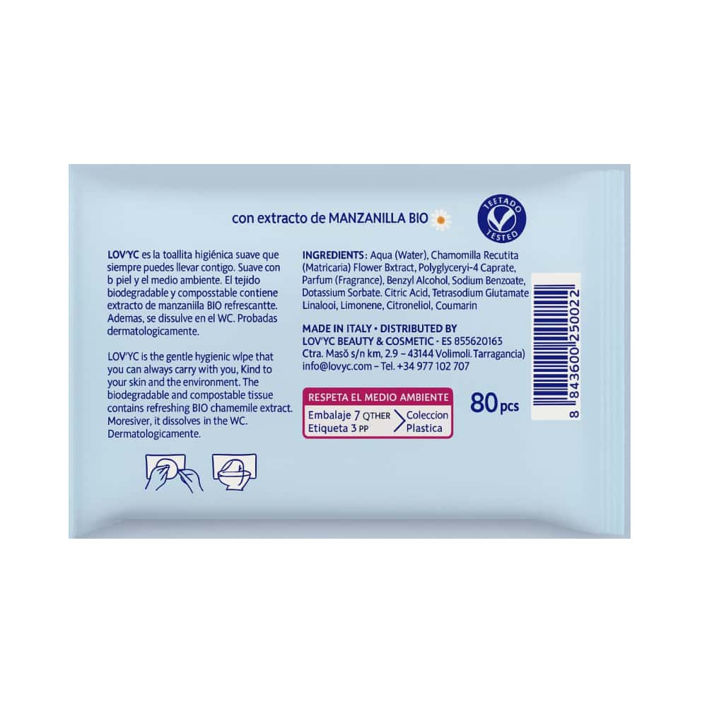 Toallitas de papel higiénico húmedo biodegradables Lov’yc (5 x 80 U) - Miniatura 4