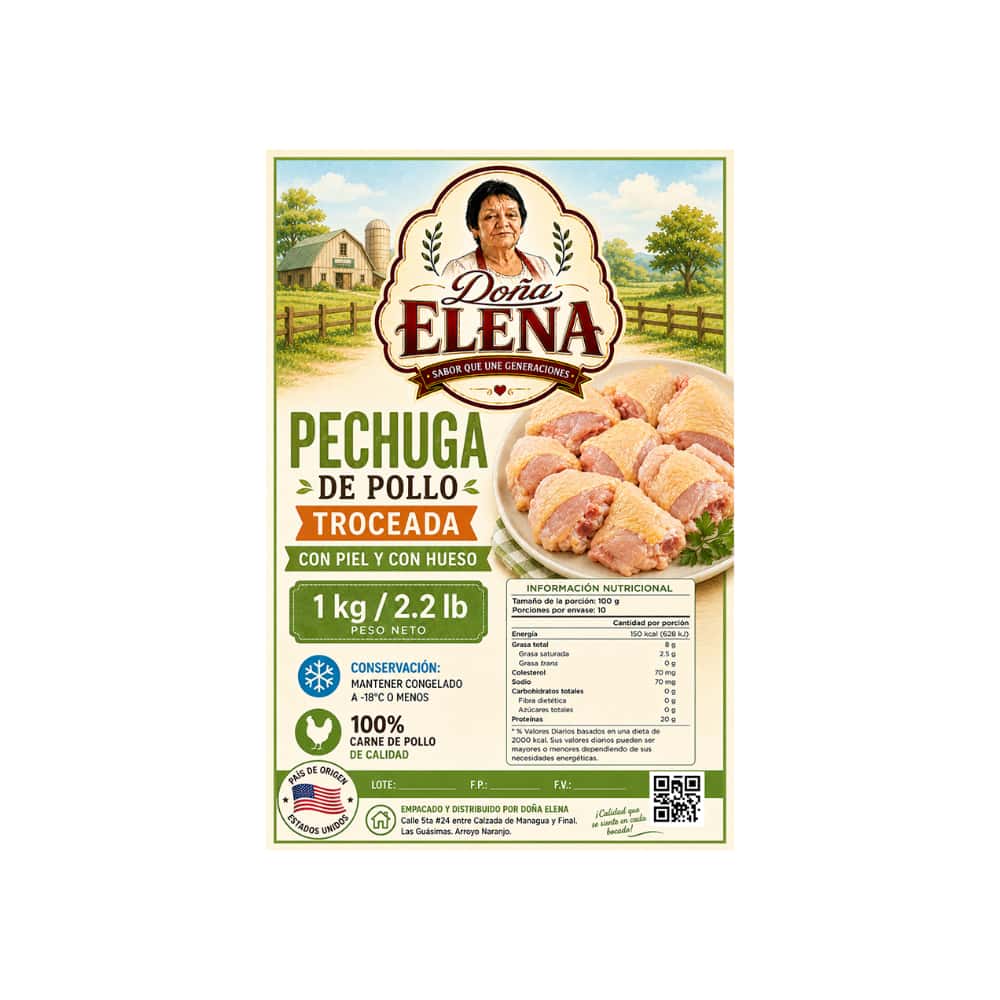 Pechuga de pollo troceada con piel y con hueso Doña Elena (1 kg / 2.2 lb) - Miniatura 2