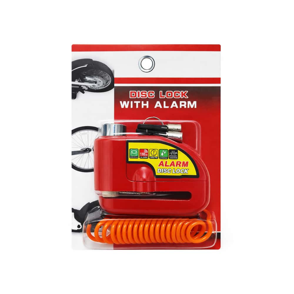 Candado de disco para motocicleta color rojo con alarma antirrobo de 110 dB Mathtoxyz - Miniatura 2