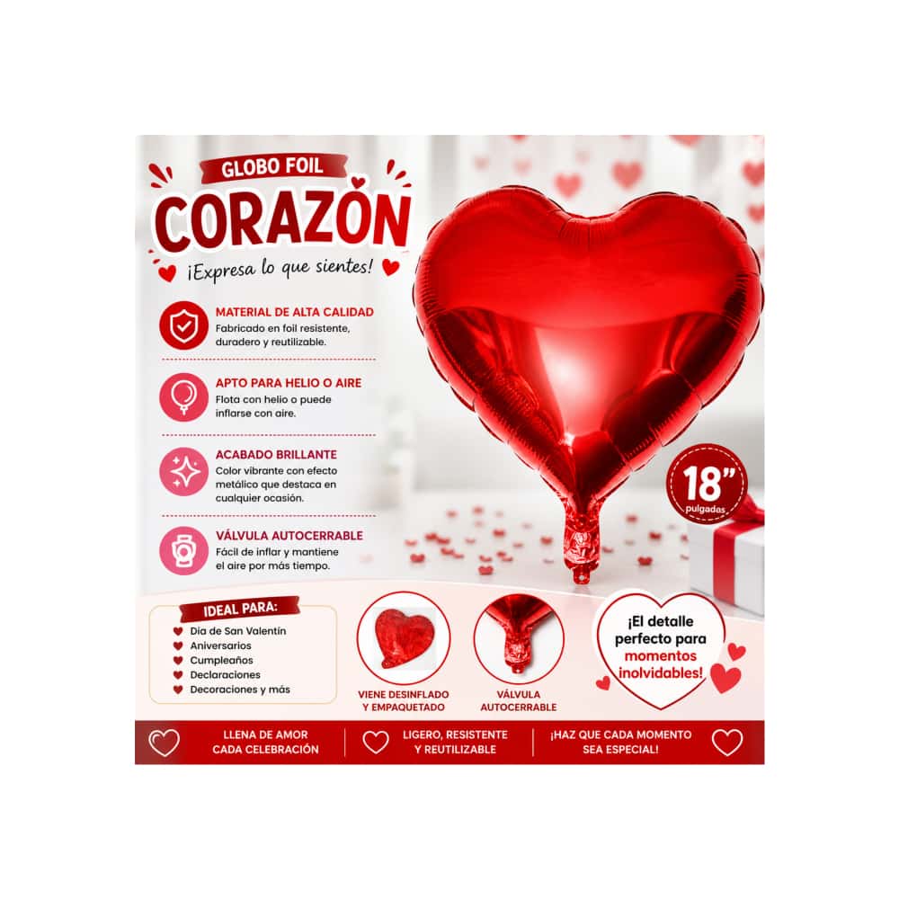 Globo en forma de corazón color rojo Balloon (18 pulgadas) - Miniatura 5