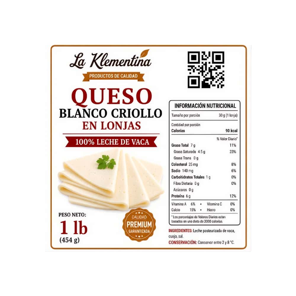 Queso blanco criollo en lonjas La Klementina (454 g / 1 lb) - Miniatura 2