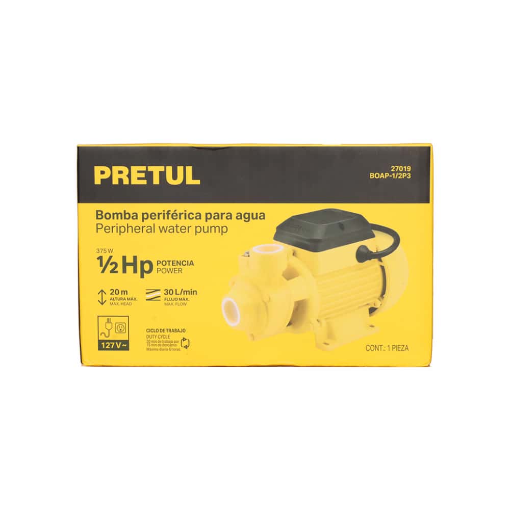 Bomba periférica para agua 1/2 HP Pretul BOAP-1/2P3 - Miniatura 3