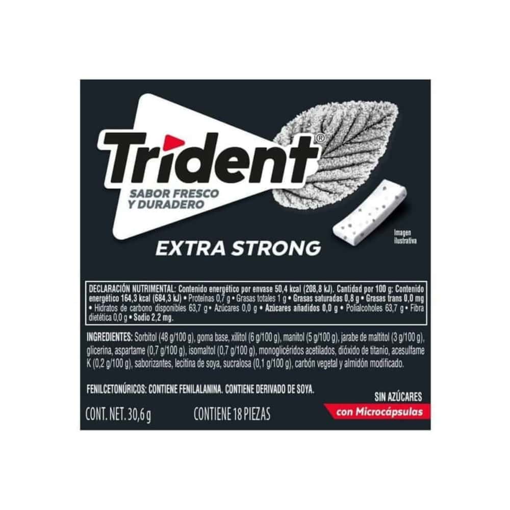 Goma de mascar sin azúcar sabor menta fuerte Trident (30.6 g / 1.07 oz) - Miniatura 2