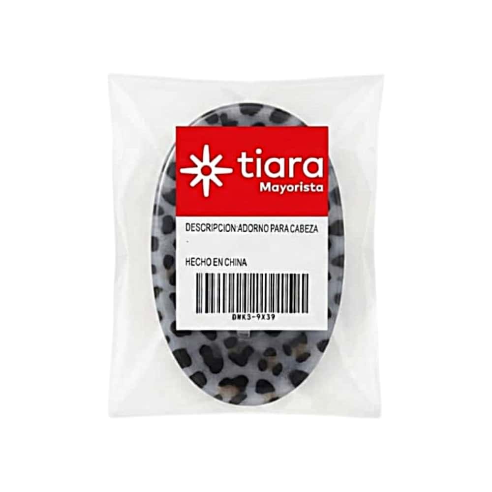 Pinza -pellizco- para el cabello ovalada con estampado de leopardo gris Tiara - Miniatura 2