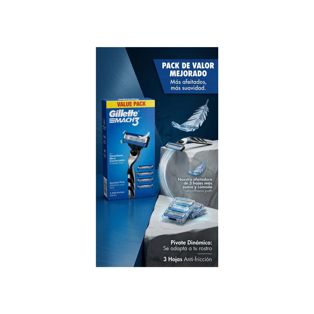 Cuchilla de afeitar de triple hoja para hombre con 4 respuestos Mach3 Gillette - Miniatura 4