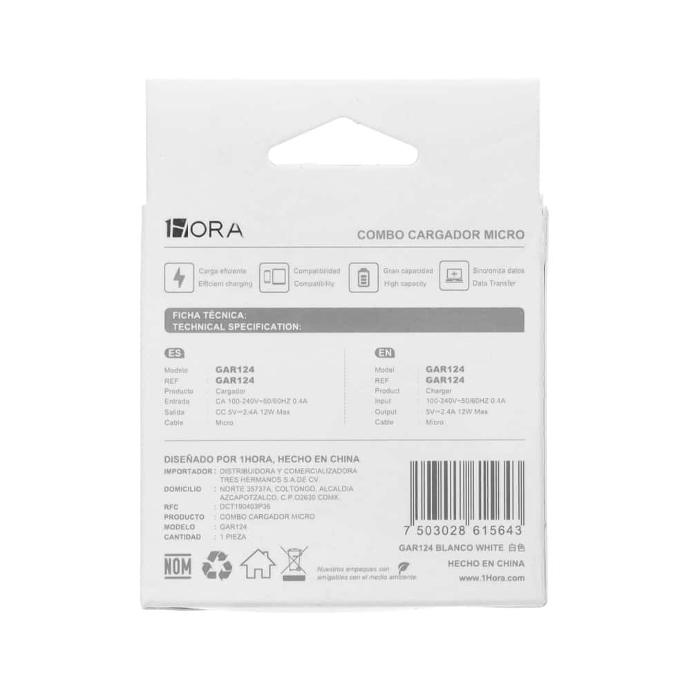 Cargador blanco micro-USB 1Hora GAR124 (12 W) - Miniatura 3