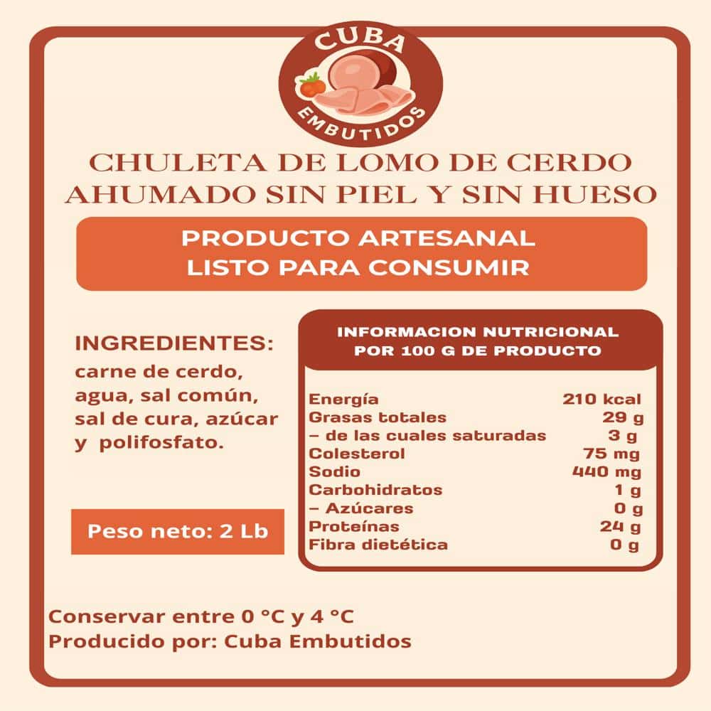 Chuletas de lomo de cerdo ahumado sin piel y sin hueso Cuba Embutidos (907 g / 2 lb) - Miniatura 4