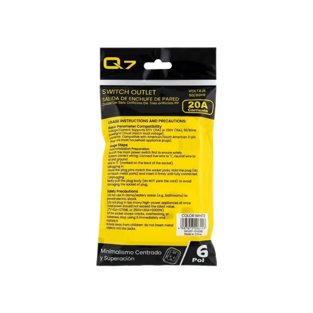 Tomacorriente con salida de enchufe de pared Q7 (20A / 127V-250V / 6 Pole) - Miniatura 2
