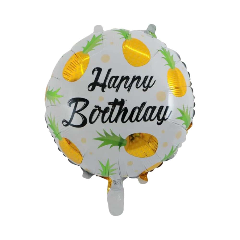 Globo con cartel de Happy Birthday y diseño con piñas amarillas 18 pulgadas Ballon - Miniatura 1