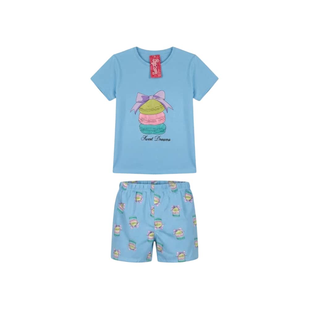 Pijama de dos piezas femenino color azul con diseño central macarons Lovely (Talla L) - Miniatura 1