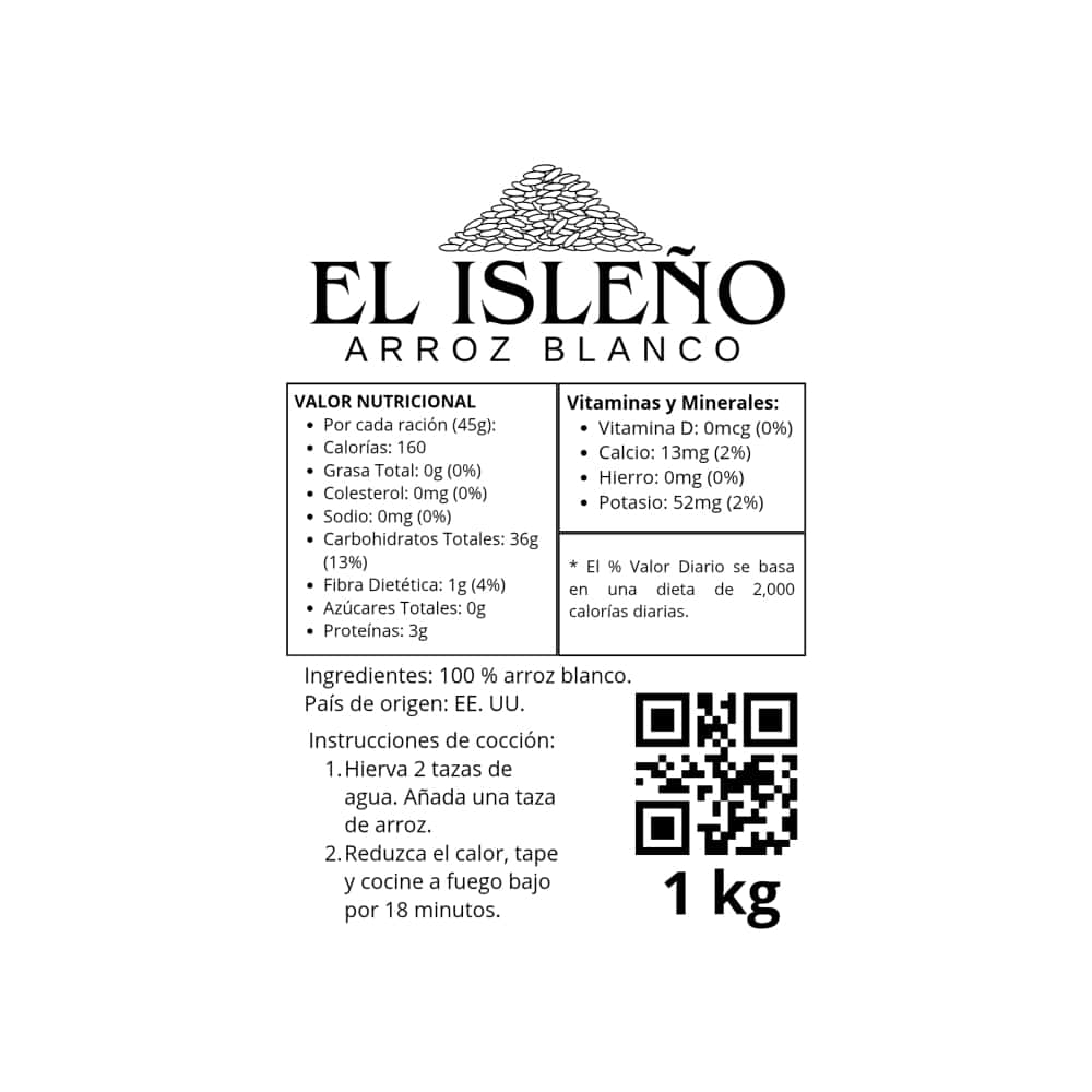 Arroz blanco El Isleño (1 kg / 2.20 lb) - Miniatura 2
