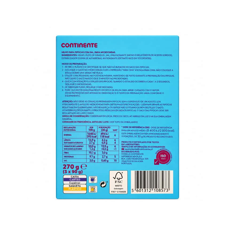 Palomitas saladas para microondas Continente (3 x 90 g / 3.17 oz) - Miniatura 2