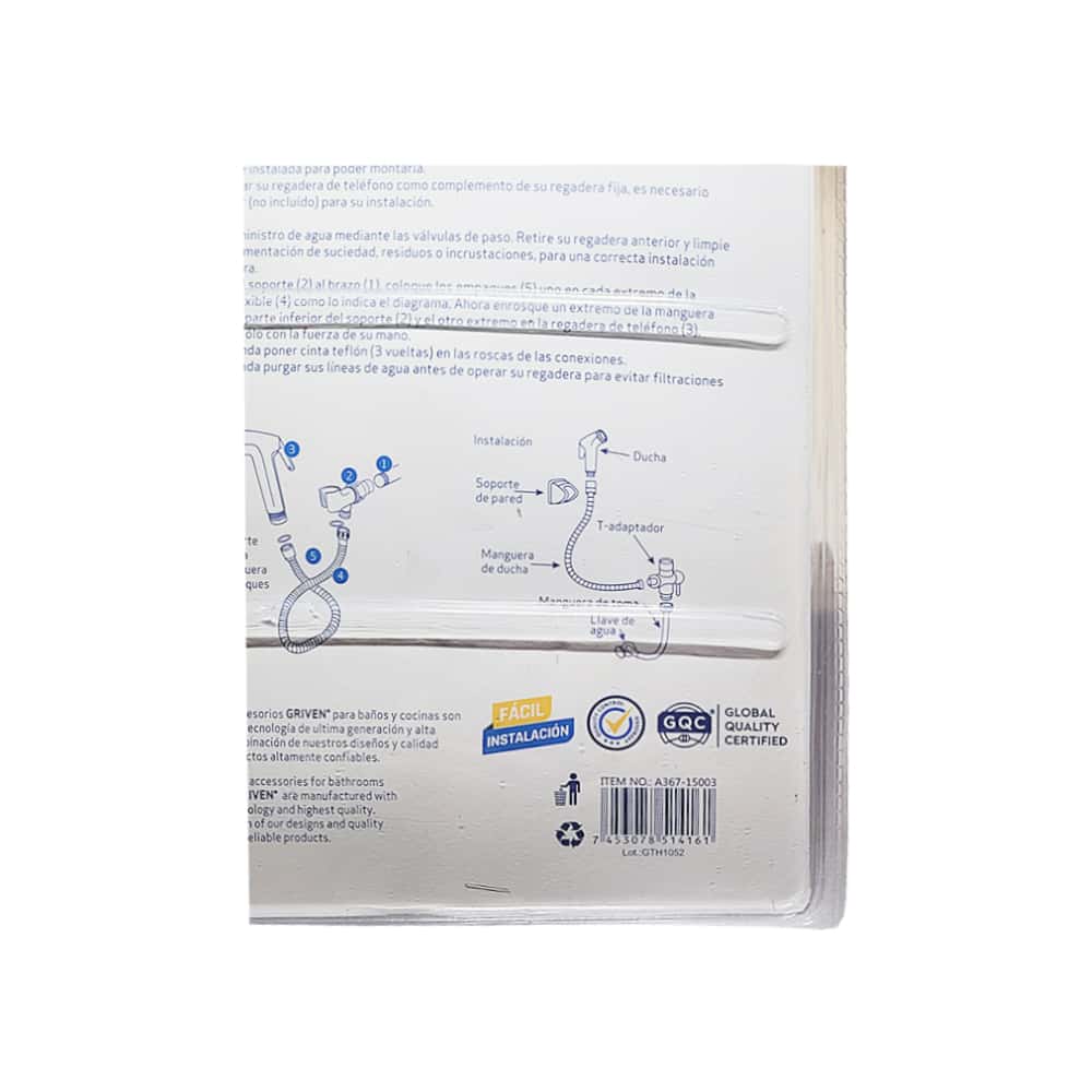 Ducha plástica cromada tipo teléfono 1.2 m Griven A367-15003 - Miniatura 6