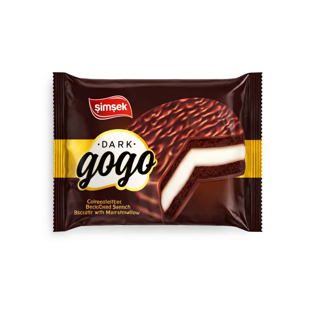 Galleta sándwich cubierta de chocolate oscuro con malvavisco Dark Gogo Simsek (52 g / 1.83 oz) - Miniatura 1