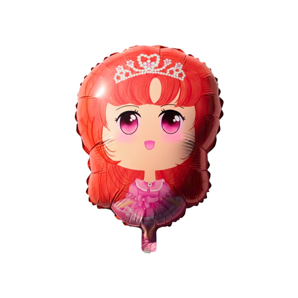 Globo metálico con forma de princesa con pelo rojo y vestido rosado para fiestas y cumpleaños DBCY - Miniatura 1