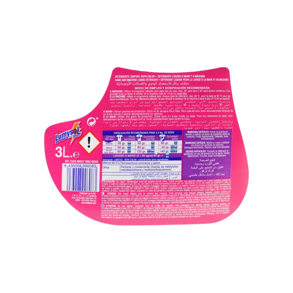 Detergente líquido para ropa de color Lumysol (3 L) - Miniatura 2