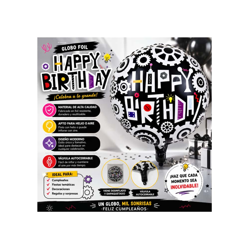 Globo Happy Birthday diseño robot Balloon - Miniatura 4