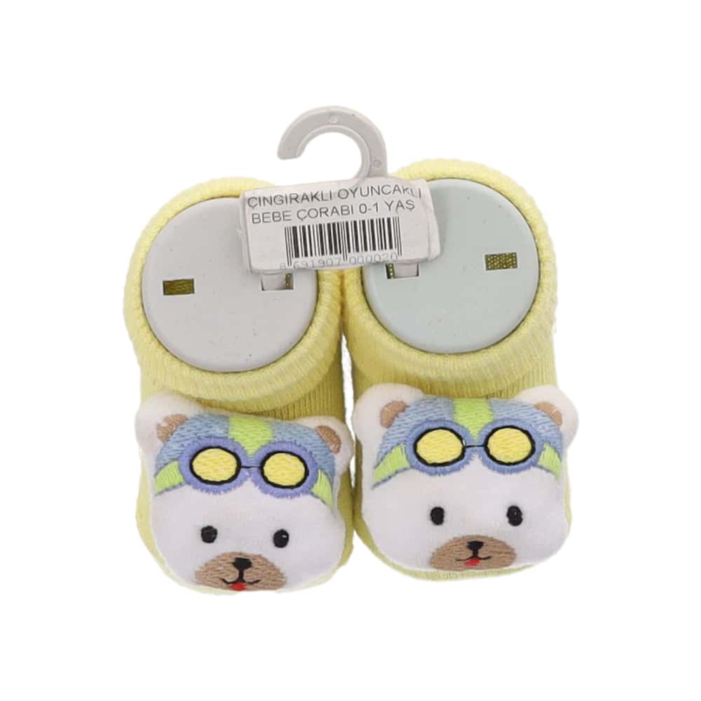 Par de calcetines de color amarillo con sonajero de peluche para bebé Ayaydin Miroglio - Miniatura 5