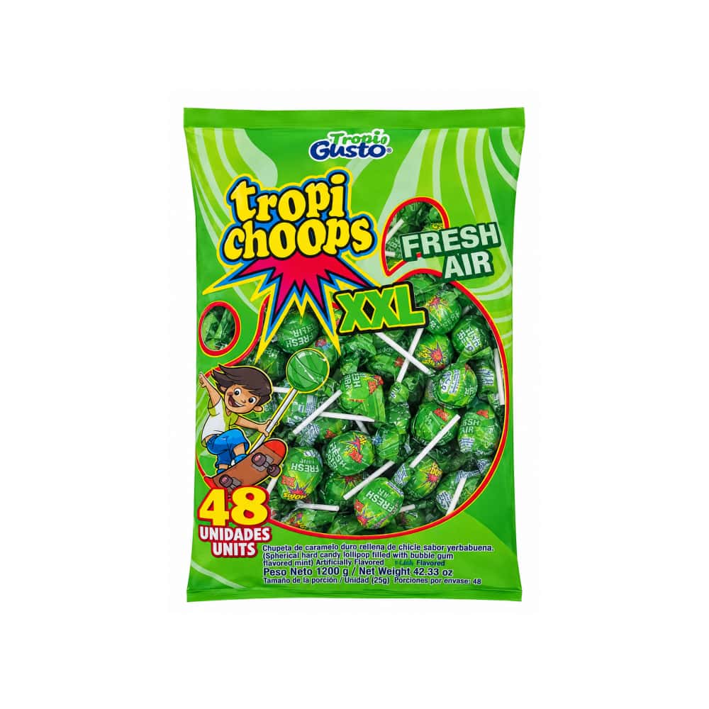 Paquete de chupa chupa XXL relleno de chicle sabor yerbabuena Tropi Gusto (1.2 kg / 2.64 lb) - Miniatura 1