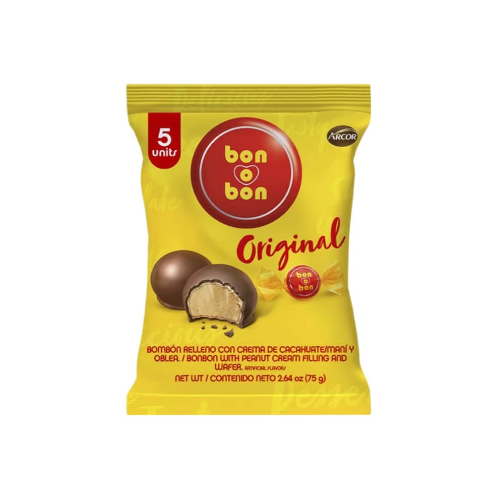 Bombón original relleno con crema de cacahuate / maní y oblea Bon o Bon (75 g / 2.64 oz) - Miniatura 1