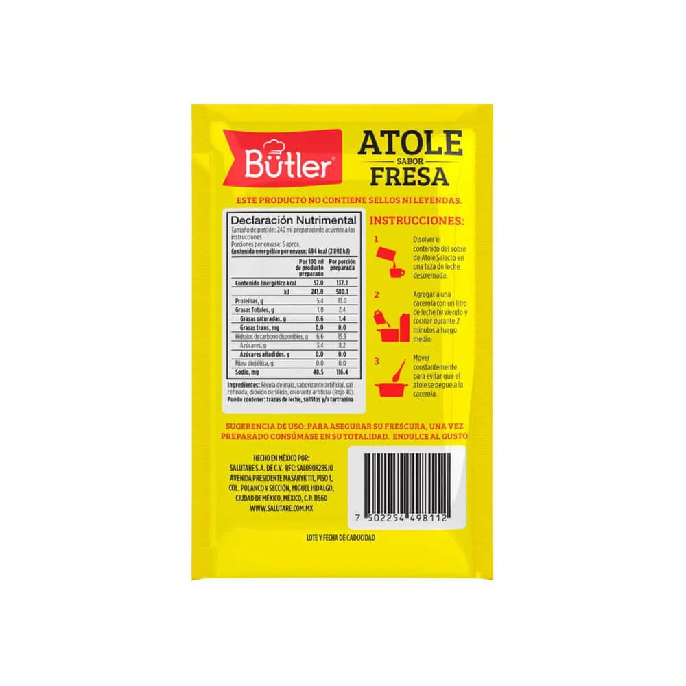 Fécula de maíz para preparar atole sabor fresa Bütler (43 g / 1.5 oz) - Miniatura 2