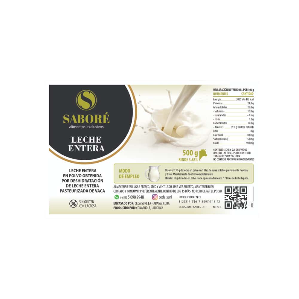 Leche en polvo entera Saboré (500 g / 1.10 lb) - Miniatura 2