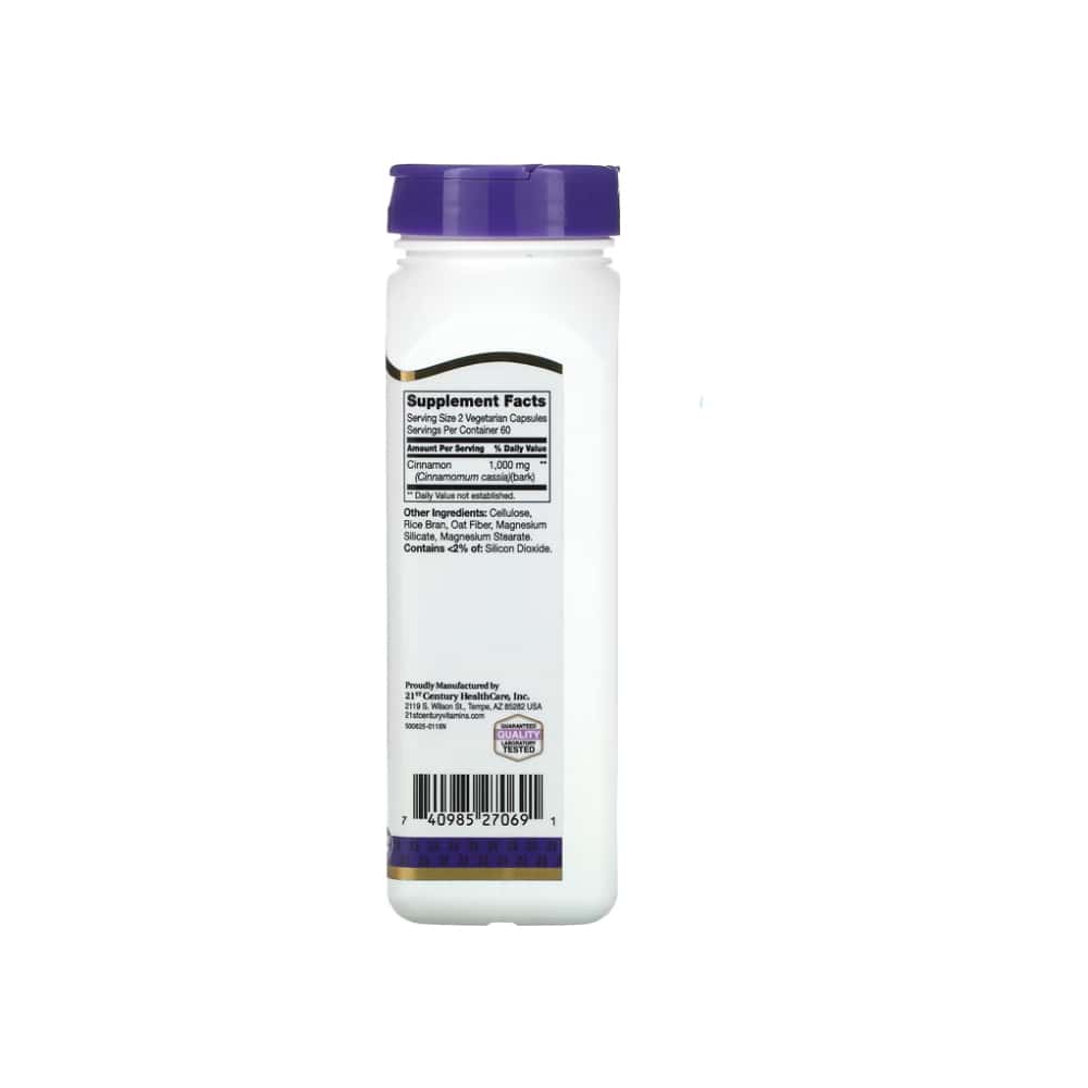 Suplemento dietético con canela 1000 mg 21st Century (120 cápsulas) - Miniatura 4
