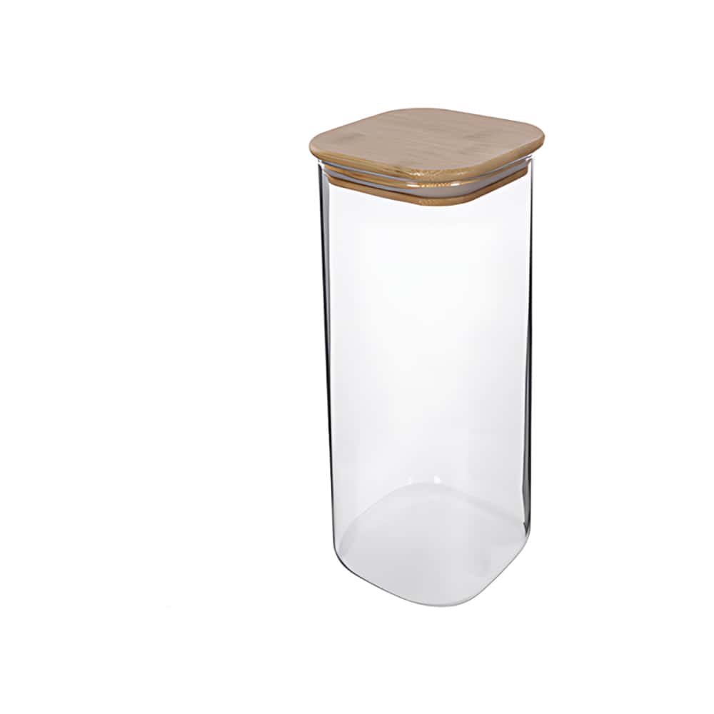 Envase - Recipiente - de borosilicato cuadrado con tapa de bambú de 1800 ml - Miniatura 1
