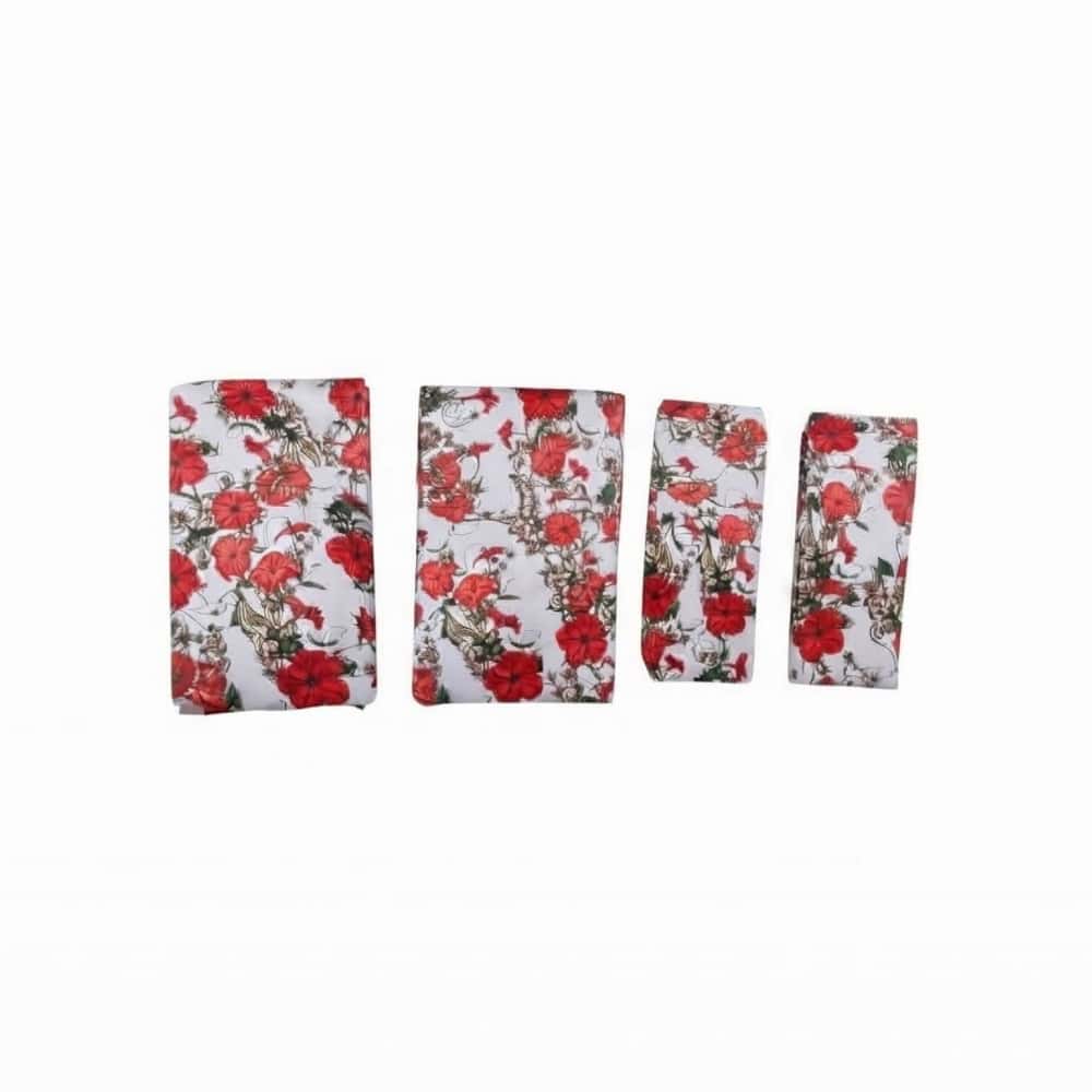 Juego de sábanas Full Size de cuatro piezas con estampado floral de enredaderas rojas sobre fondo blanco Solla Home - Miniatura 2