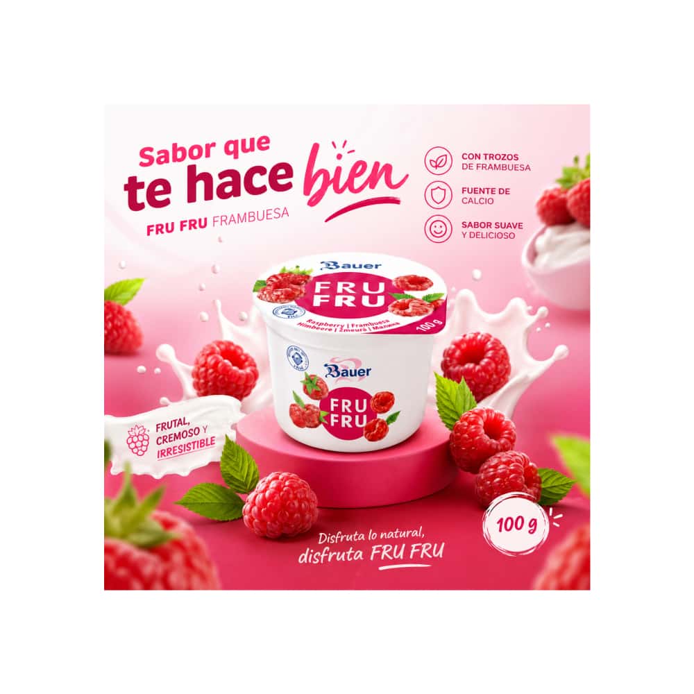 Yogur sabor frambuesa Bauer Fru Fru (4 x 100g / 3.53oz) - Miniatura 5