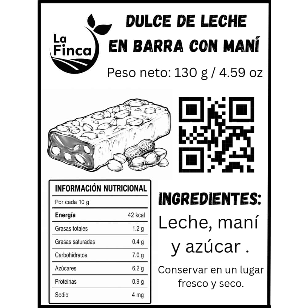 Dulce de leche en barra con maní La Finca (130 g / 4.59 oz) - Miniatura 3