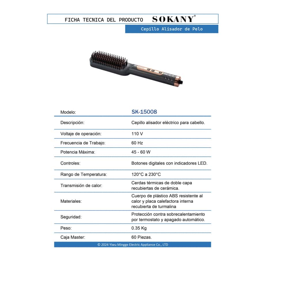 Cepillo alisador para cabello Sokany SK-15008 - Miniatura 4