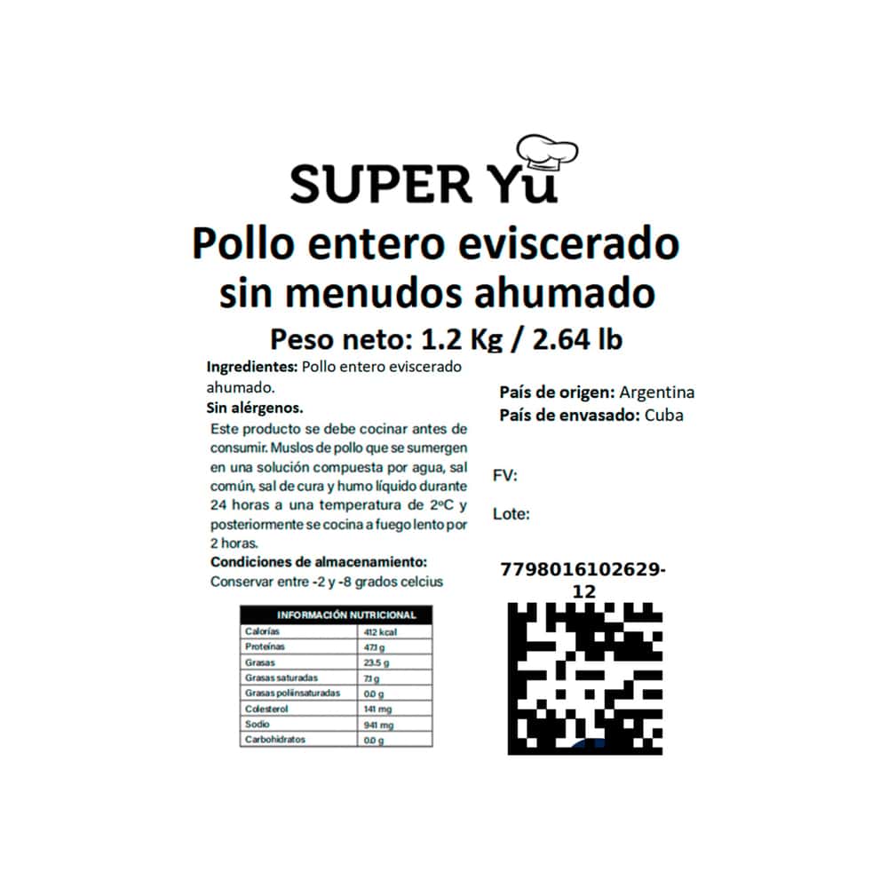 Pollo entero eviscerado sin menudos ahumado Super Yu (1.2 kg / 2.64 lb) - Miniatura 3