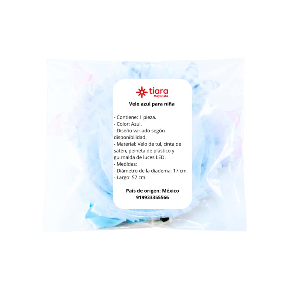 Velo azul para niña Tiara - Miniatura 2