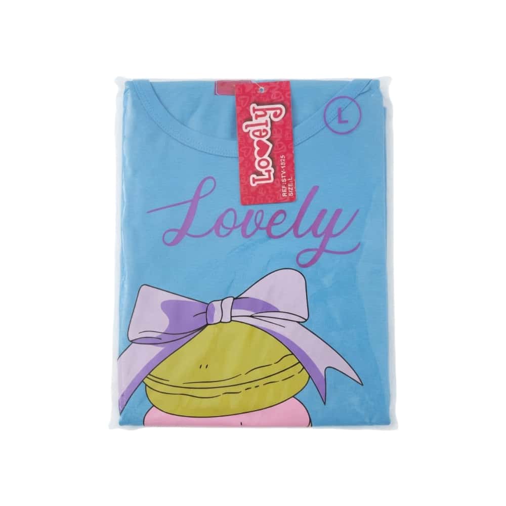 Pijama de dos piezas femenino color azul con diseño central macarons Lovely (Talla L) - Miniatura 2